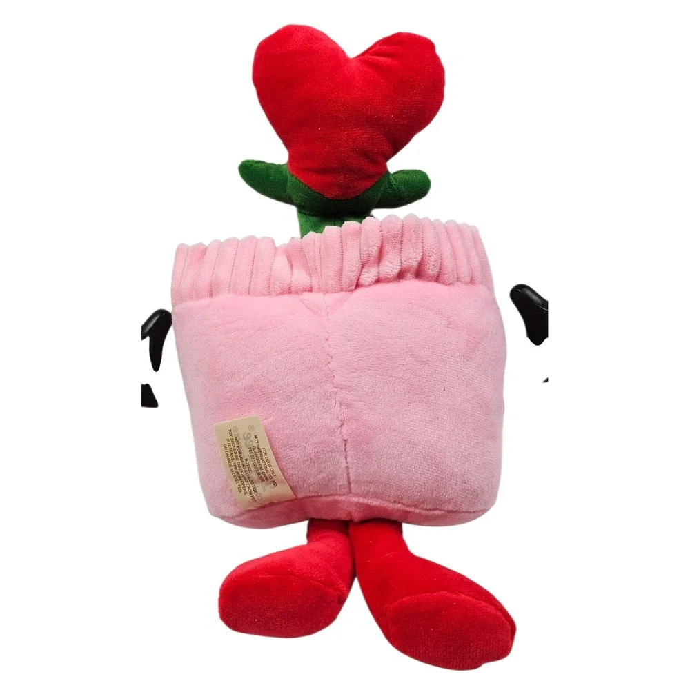 Red &‎ Pink Tug My Heart Plush Squeak Crinkle Pet Toy Flower Pot Valentine's Day